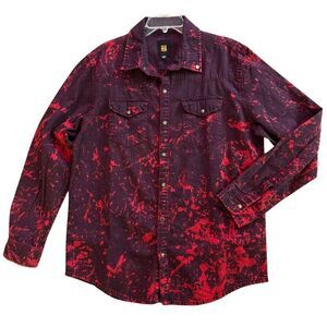 Insight Acid Wash Pearl Snap Shirt Mens Sz XL Australia Grunge Red Black Trippy
